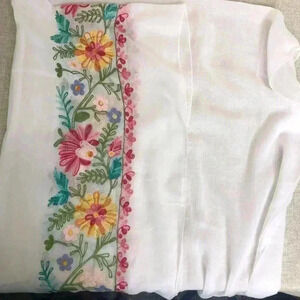 NWT Cruise Club White Scarf Wrap Floral Embroidery